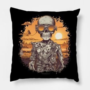 Comic-Style: AI Cyborg Robot Skull and the Apocalypse Pillow