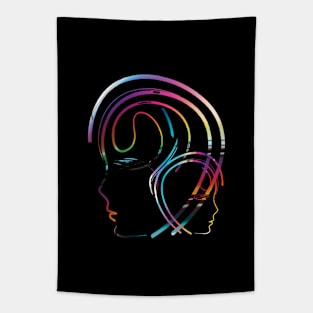 Rainbow Abstract Face Line Drawing Tapestry