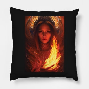 Beautiful Fire Mage | Fantasy Artwork | Pyromancer | Fire Sorceress Pillow