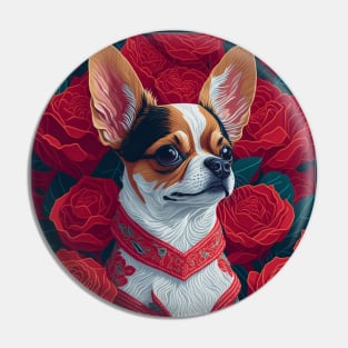 Dogs, Chihuahua and flowers, dog, seamless print, style vector (red version 2 Chihuahua) Pin