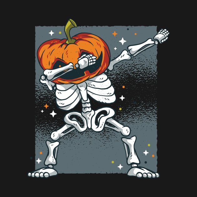 Skeleton with pumpkin head makes the DAB by rueckemashirt