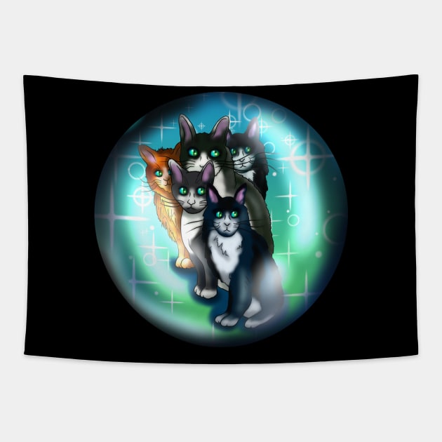 Black and white cats in a crystal ball Tapestry by cuisinecat
