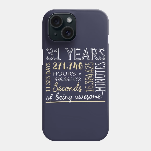 31st Birthday Gifts - 31 Years of being Awesome in Hours & Seconds Phone Case by BetterManufaktur