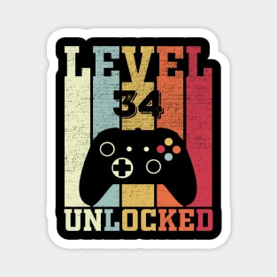 Level 34 Unlocked Funny Video Gamer 34th Birthday Gift Magnet