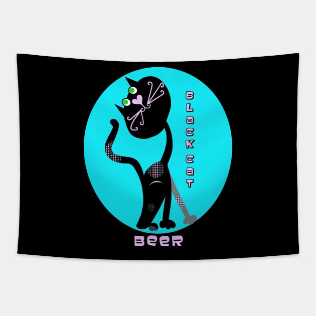 Black Cat Beer Tapestry by Lynndarakos