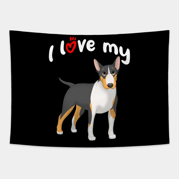 I Love My Black, Tan & White Bull Terrier Dog Tapestry by millersye