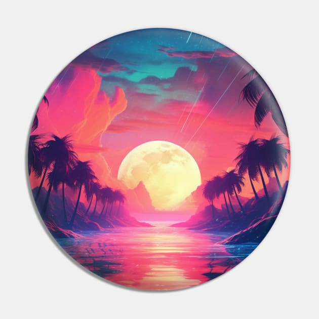 80s Exotic Synthwave Sundown Pin by Nightarcade