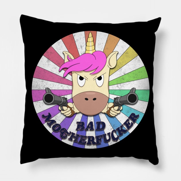 Bad Angry Unicorn Pillow by Drop23