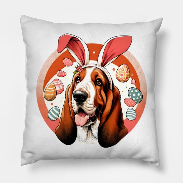 Basset Fauve de Bretagne with Bunny Ears Easter Joy Pillow by ArtRUs