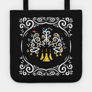 Three Handbells Tree Of Music White Swirl Art Nouveau Pattern Tote