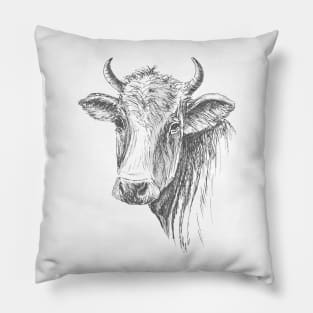 Cow Face Sketch Pillow