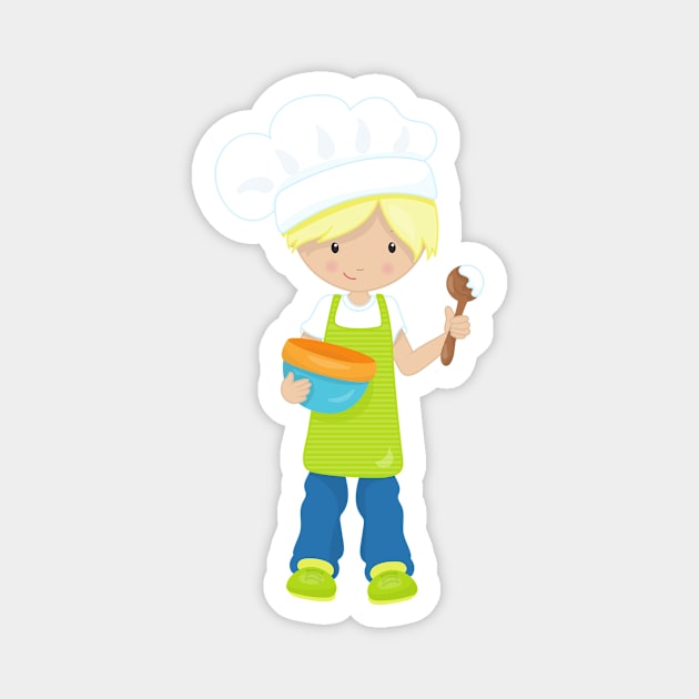 Baking, Baker, Bakery, Apron, Cute Boy, Blond Hair Magnet by Jelena Dunčević