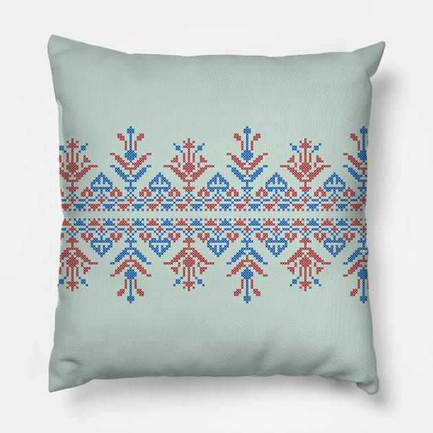 Palestinian Tatreez Cross Stitch Realistic Palestine Arabic Embroidery Design #5 - lght Pillow by QualiTshirt