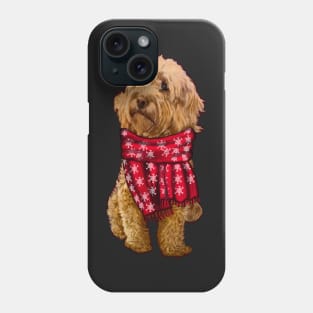 Cavapoo Cavoodle in festive red scarf- cute cavalier king charles spaniel snug in a snowflake themed scarf Phone Case