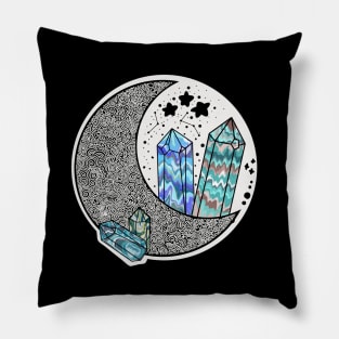 Whimsical Crescent: Zentangle Moonlight with Crystals Pillow