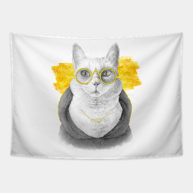 The charcoal cat (white version) Tapestry by LilianaTikage