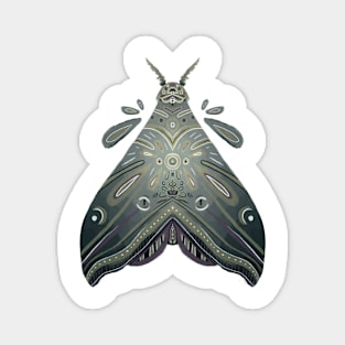 Graphic Purple, Green, and Grey Moth Sketch Artwork Magnet