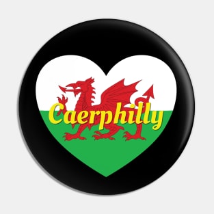 Caerphilly Wales UK Wales Flag Heart Pin