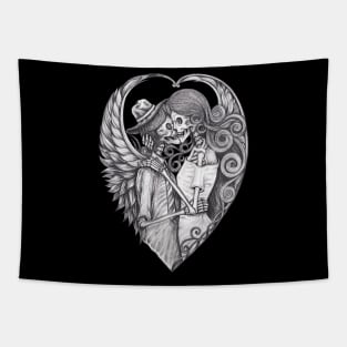 Skeleton lovers couple angel. Tapestry