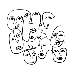 Abstract Faces Line Drawing T-Shirt