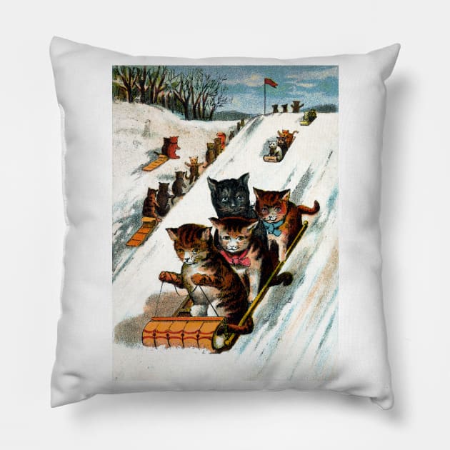 Toboggan Cats Pillow by historicimage