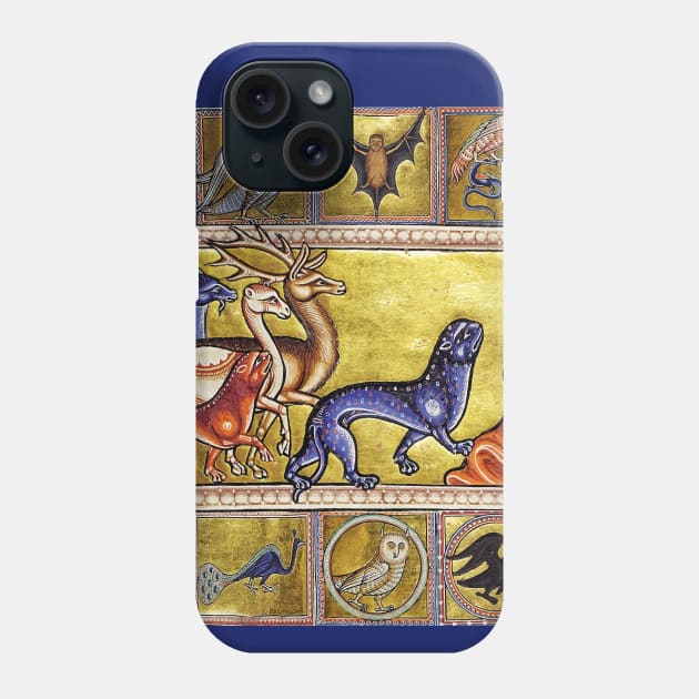 MEDIEVAL BESTIARY,DEERS,GOAT,CAMEL PANTHER,SNAKE DRAGON,FANTASTIC ANIMALS IN GOLD RED BLUE COLORS Phone Case by BulganLumini