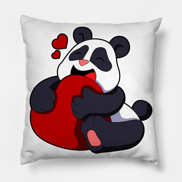 Panda - Love with Heart Pillow by Markus Schnabel