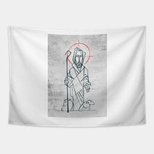 Jesus Christ Good Shepherd ink illustration Tapestry