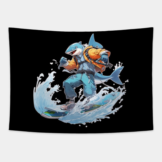 Anime Shark Surfer Bro Tapestry by DanielLiamGill
