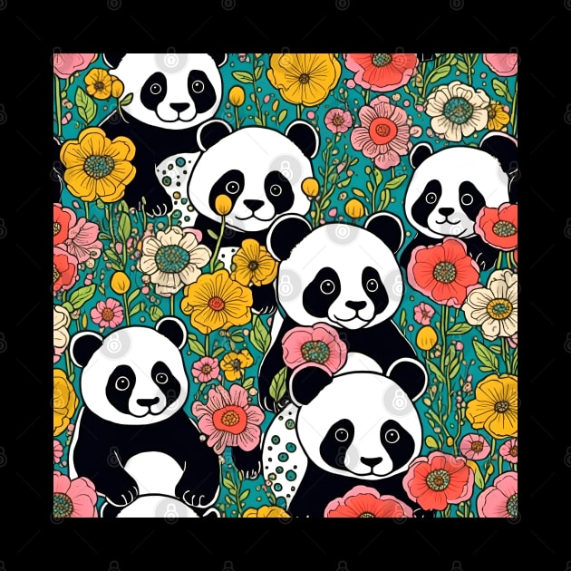 Pandas among the Flowers by LyndiiLoubie