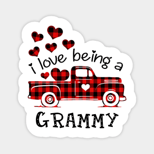 I Love Being Grammy Red Plaid Buffalo Truck Hearts Valentine's Day Shirt Magnet