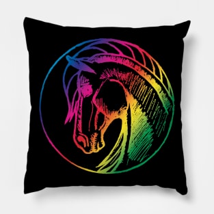 Round horse Rainbow Pillow