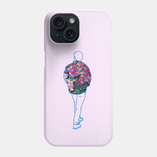 He's walking away, in his floral printed puffer jacket. Phone Case