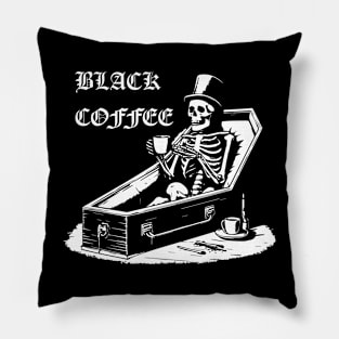 skeleton drinking Black Coffee design Pillow