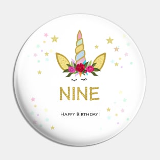 Ninth birthday. Nine. Unicorn Birthday invitation. Party invitation Pin