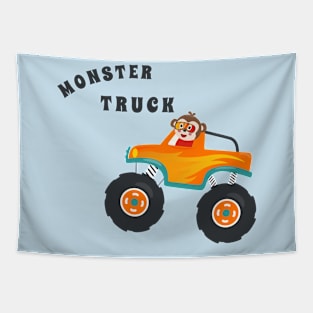 Cartoon vector of monster truck with little animal driver. Tapestry