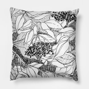 elderberry holiday-themed pattern pen and ink traditional art sketch Pillow