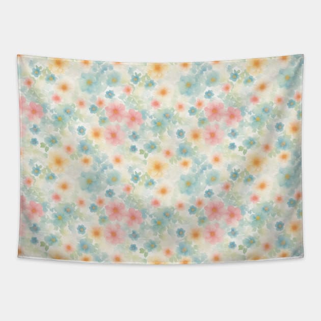 Beautiful Colorful Flowers in Abstract Tapestry by Victoria's Store