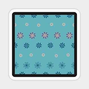 Stripes of geometric flowers on teal background Magnet