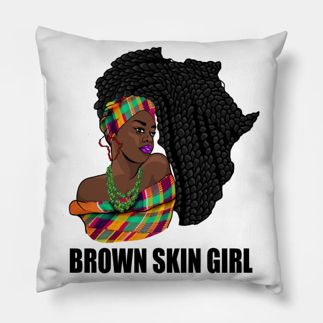 Brown Skin Girl African Pride Melanin Africa Braids Woman Pillow by Merchweaver