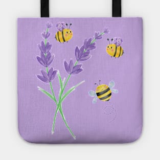 Happy flowers and cute little bees. Tote