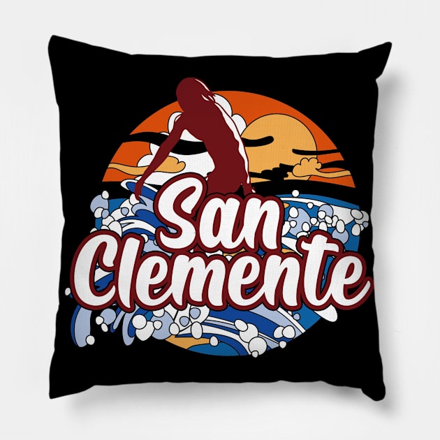 San Clemente surfing trip gift. Perfect present for mother dad father friend him or her Pillow by SerenityByAlex