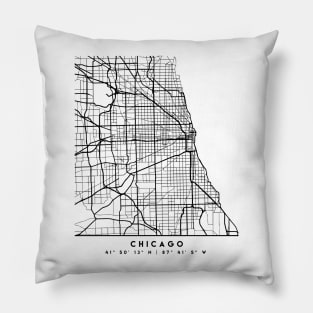 CHICAGO ILLINOIS BLACK CITY STREET MAP ART Pillow