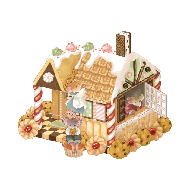 Cottagecore Mice Climbing Gingerbread House by Jieul