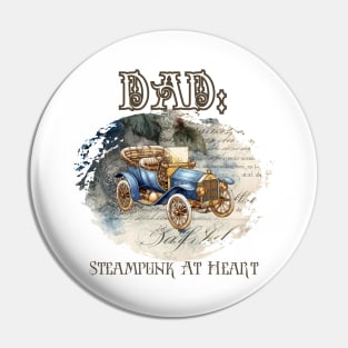 Dad: Steampunk At Heart Vintage Car Pin