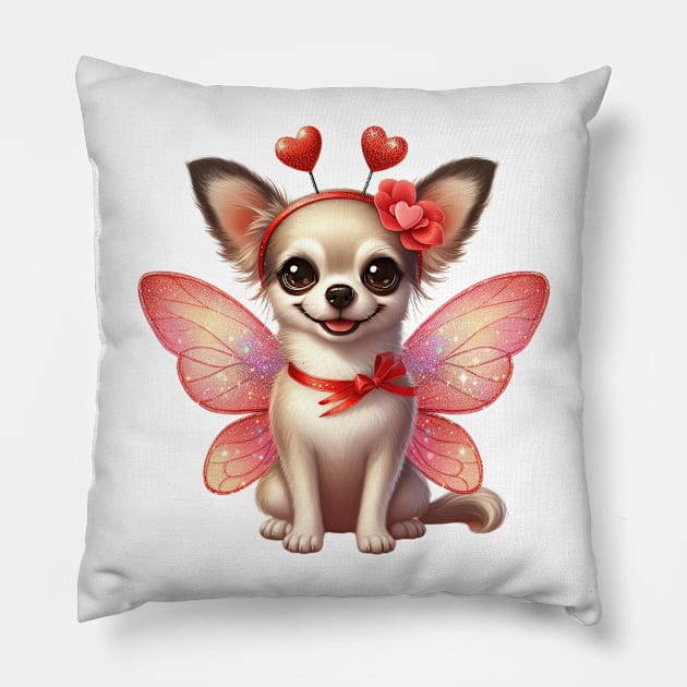 Valentine Fairy Chihuahua Dog Pillow by Chromatic Fusion Studio