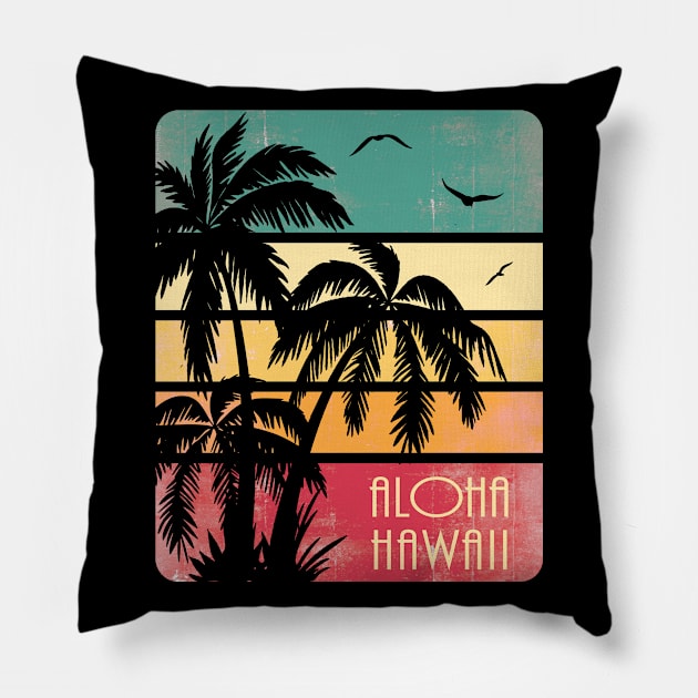 Aloha Hawaii Retro Sunset Pillow by Nerd_art