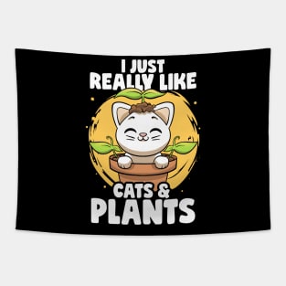 I Just Really Like Cats & Plants Lovers Botanical Plants Tapestry