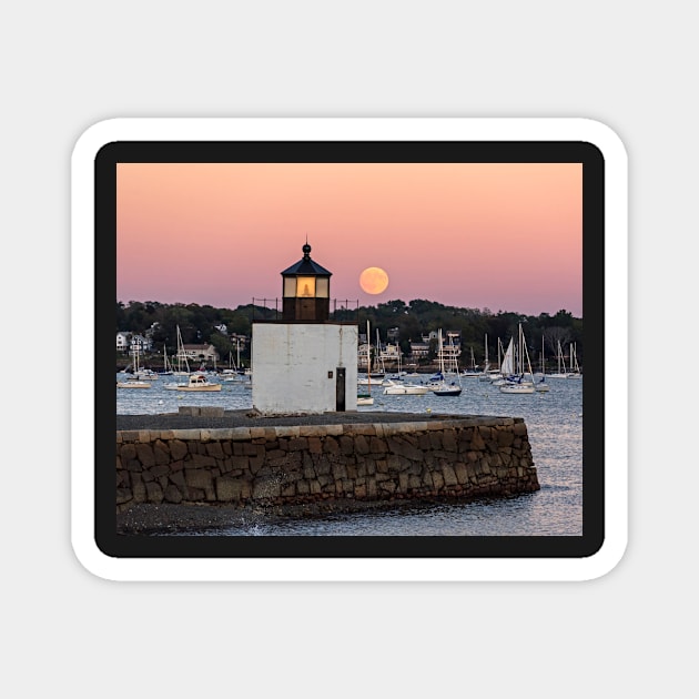 The Harvest Moon Rising on Derby Light Salem MA Magnet by WayneOxfordPh