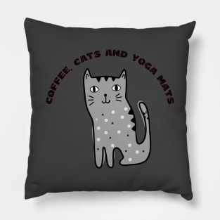 Coffee cats and yoga mats funny yoga and cat drawing Pillow